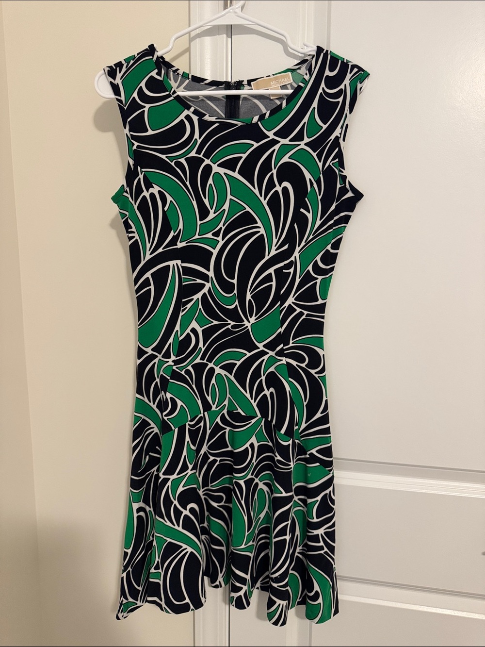 Michael Kors Black & Green Abstract Fit-and-Flare Knee Length Dress